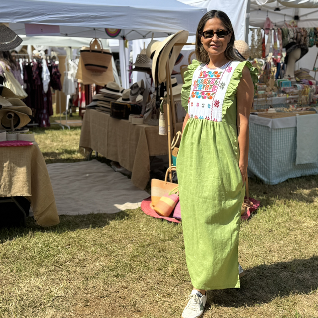 3.17 vestido lino volantes verde 