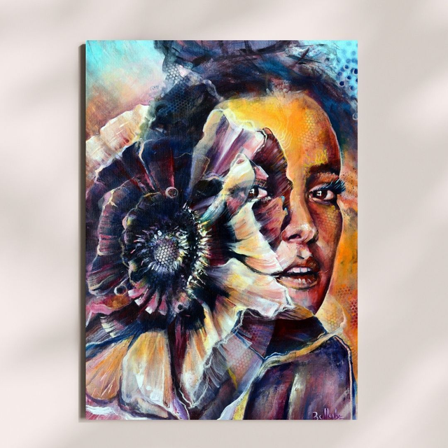 Reproduction d’art A3 sur papier photo – « Gaze n' Petals » – Bellule Art