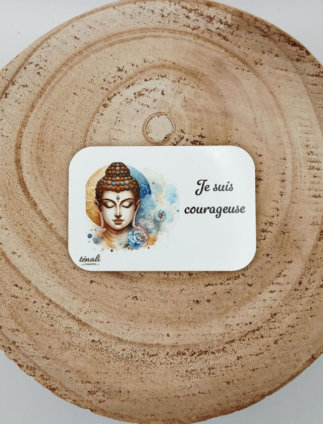 Magnet Tête de bouddha avec phrase &quot;Je suis courageuse&quot;  