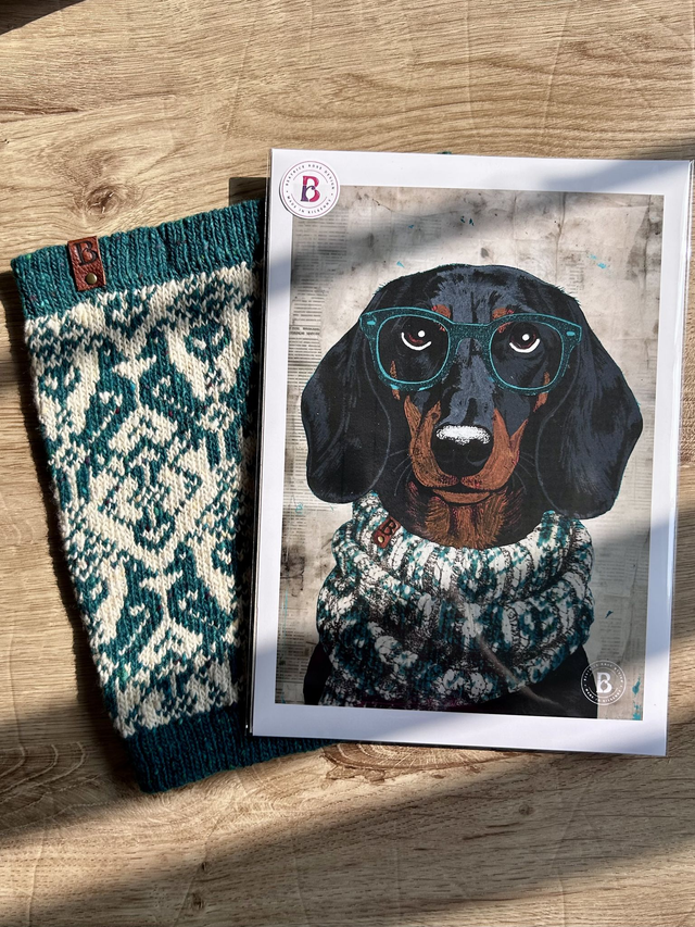 Dachshund Dog In Glasses Mixed Media Art Print A4