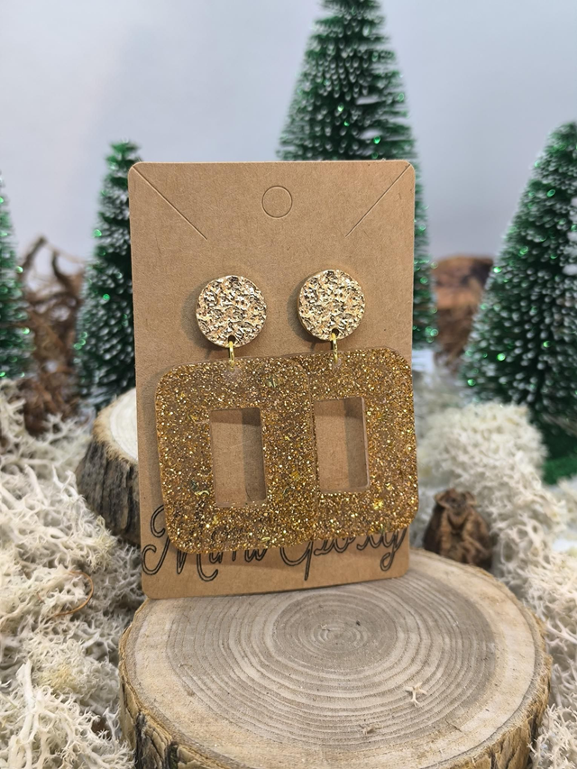 Boucles d'oreilles dorées rectangle (large) 