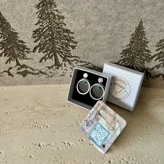 Boucles d'Oreilles Morta, Verre Marin &amp; Acier Argenté 