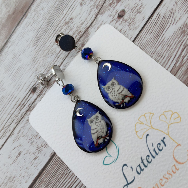 Boucles &quot;Lola&quot; Chouette Lunaire
