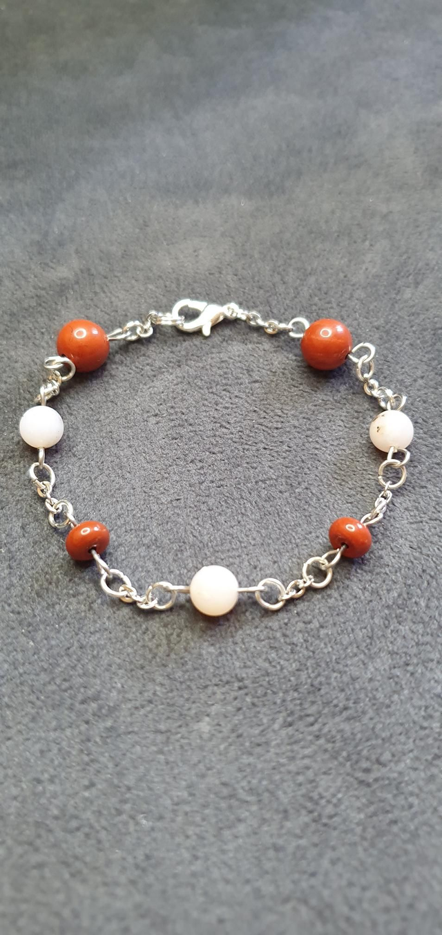 Bracelet acier inoxydable en Jaspe rouge et Opale rose 