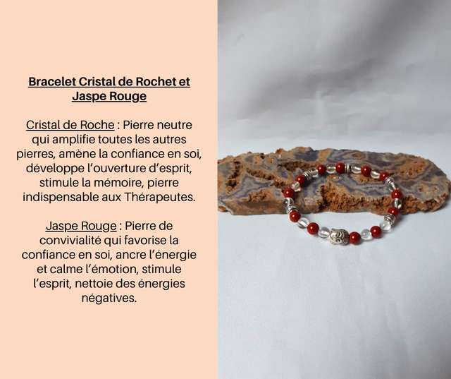 57- Bracelet Cristal de Roche et Jaspe Rouge