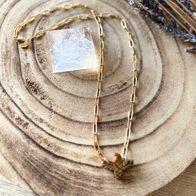 Collier Chaine Aigle en Oeil de Tigre