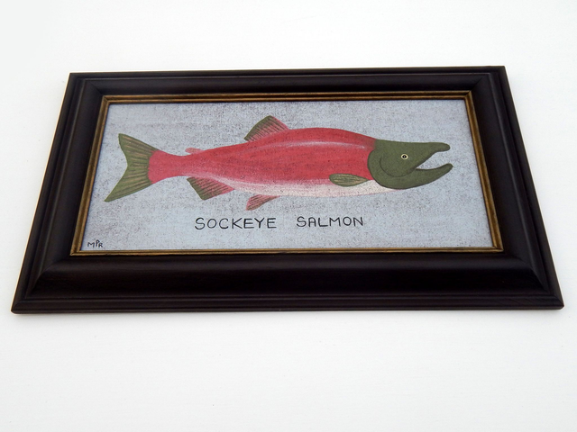 Naive Sockeye Salmon Painting Folk Art In Hand Painted Frame By Matt Rix