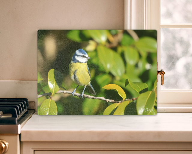 "Beatrice Blue tit" Glass Worktop Saver   