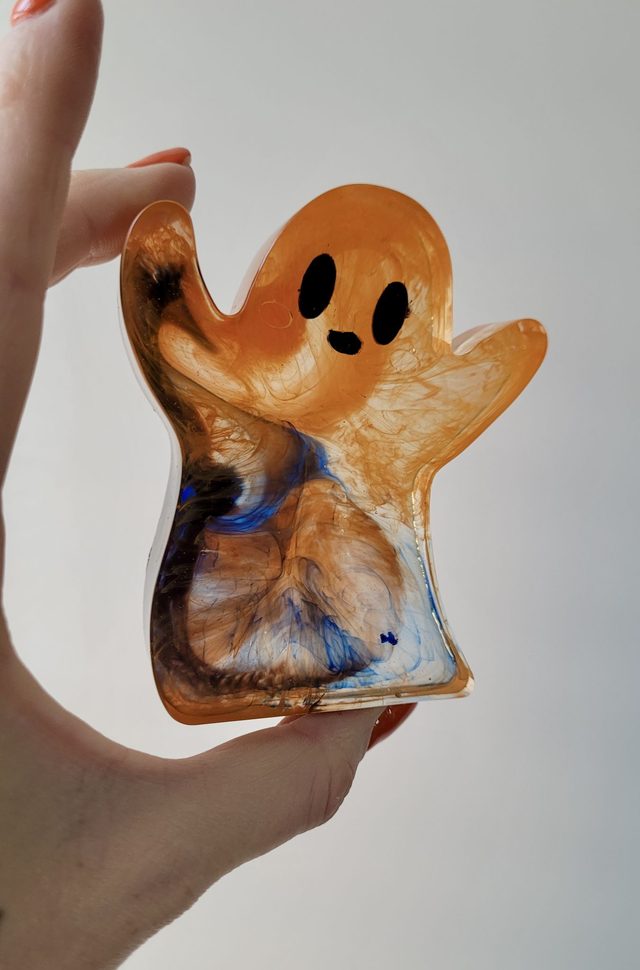 Ghost Ornament - Orange and Black Glitter Swirl