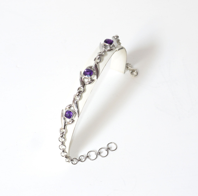 BRACELET ARGENT MASSIF 925/1000 3 AMETHYSTE - 2700