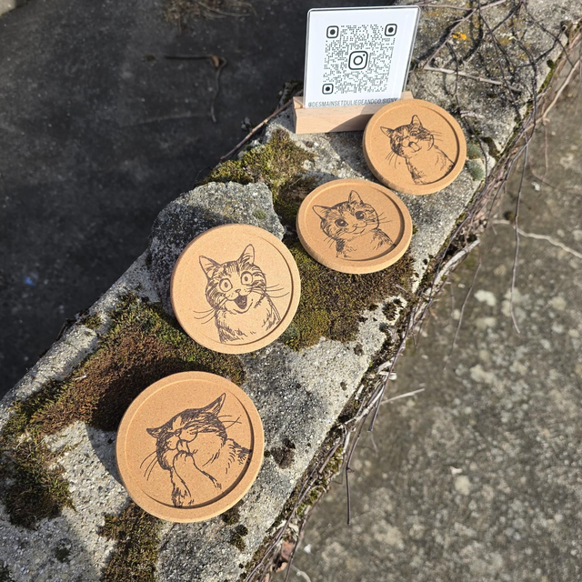 Sous-verres en liège "Kitty" (lot de 4)