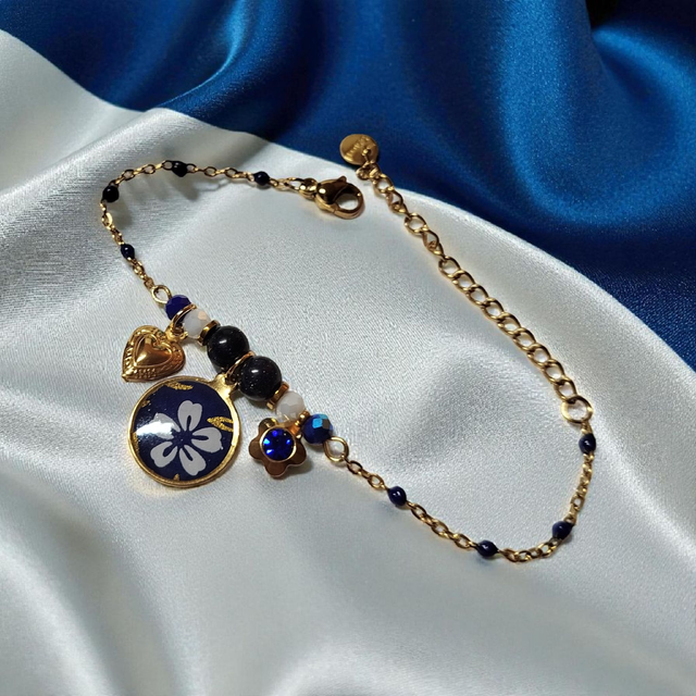 bracelet acier inoxydable motifs japonais bleu foncé diré