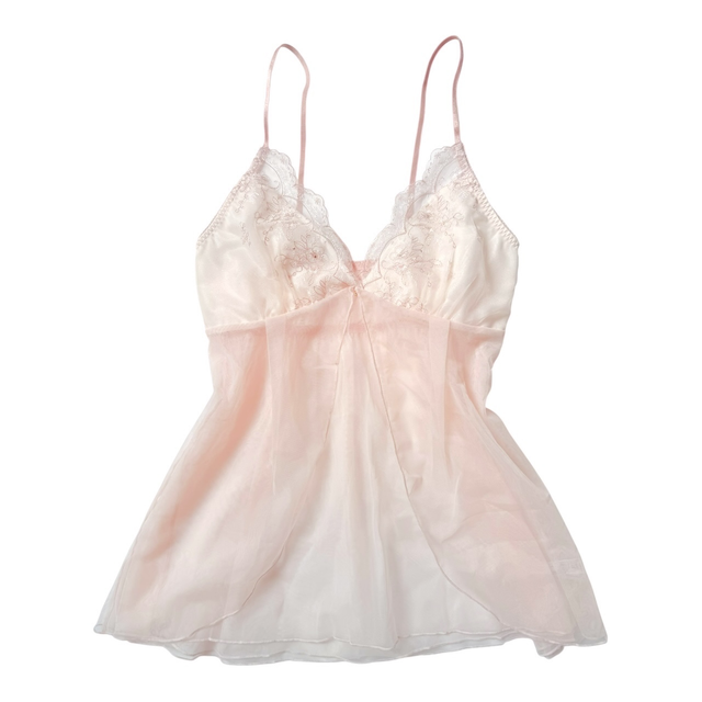 BNWT Japanese brand coquette light pastel pink floral embroidered cups cami 