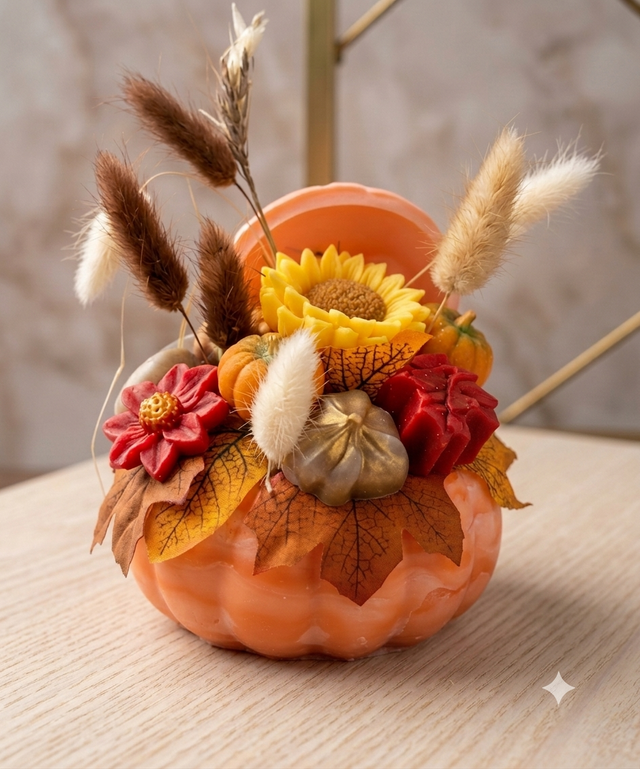 Bouquet Automnal de fondants parfumés en cire végétale – Citrouille orangée fait main