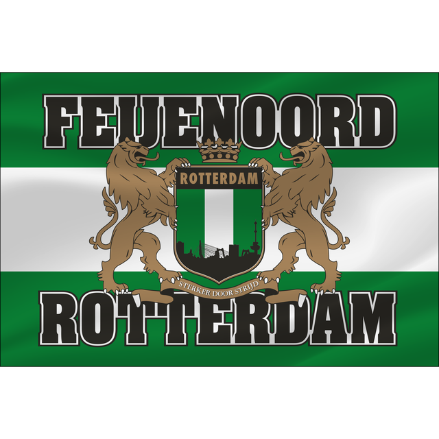 Feijenoord vlag Rotterdam – Groen-Wit-Groen met stadswapen – 100 x 150 cm