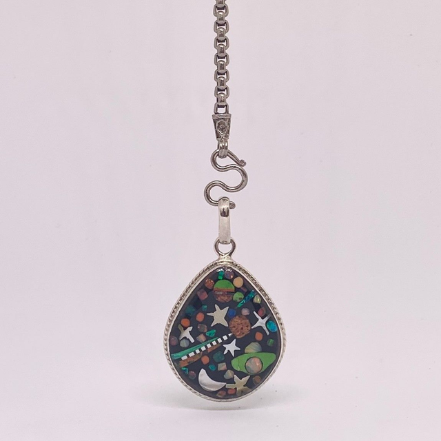 Pendentif Galaxy Goutte TERRA argent massif et pierres naturelles 