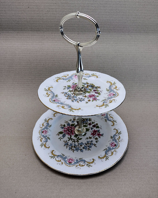 Royal Standard | Étagère Taartschaal (diameter Schotels 15,5 en 20,0 cm | hoogte 25,0 cm) &#039;Mandarin&#039; Fine Bone China porselein | Vintage