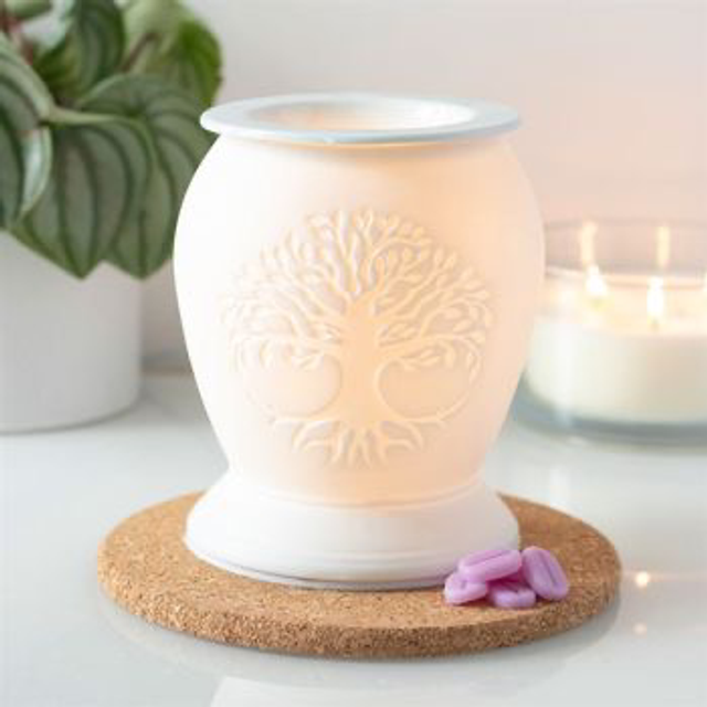 Tree of Life White Ceramic Oil Burner & Wax Melt Warmer | Discontinued Stock – Special Sale Price