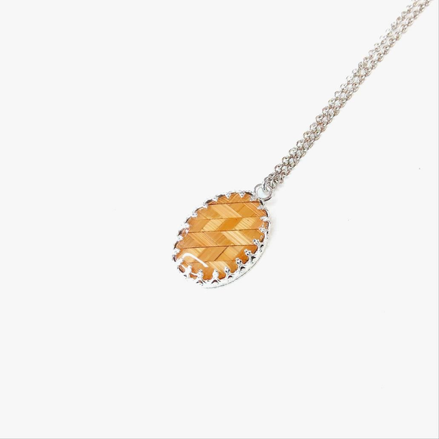 Collier &quot;Mandarine&quot; - Marqueterie de paille de seigle et argent 925