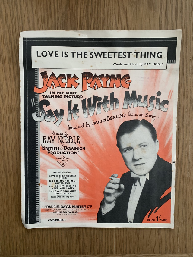 Love is the Sweetest Thing Vintage Sheet Music Jack Payne 1932
