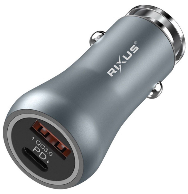 Chargeur de Voiture Original Rixus RX2027 – 38W Ultra Rapide | Double Port USB-C PD + USB-A QC 3.0