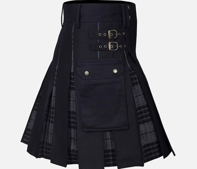 Kilt Mittellanger Rock Traditioneller Schottenrock Schwarz Grau