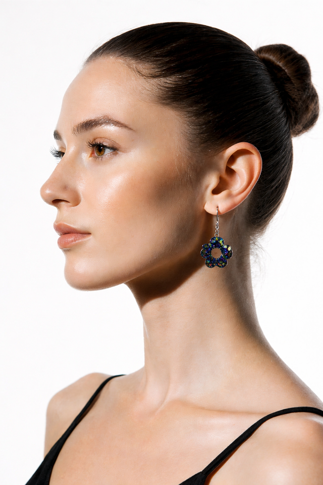 Boucles anneaux fleurs - Collection Iris électrique 