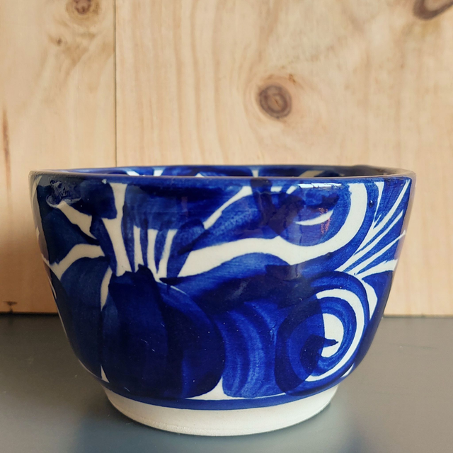 Bol en céramique mayolique bleu cobalt 12x7 cm – fait main à Dolores Hidalgo, Mexique
