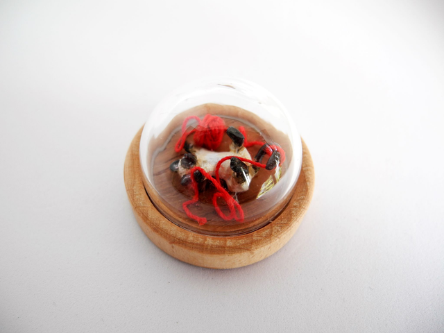 Siam kitten playing with twine - miniature pendant for pet lovers