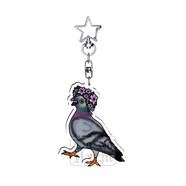 Pigeon Flower Crown Acrylic Keyring