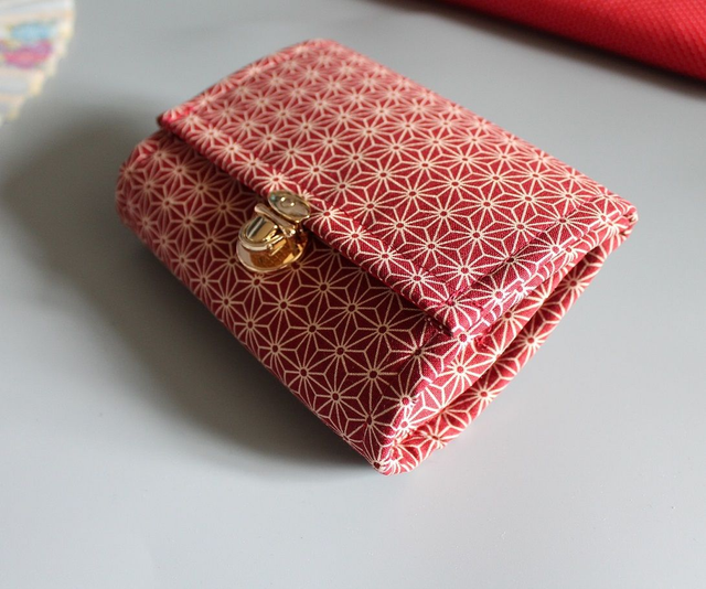 Portefeuille court Ă fermoir "Asanoha" rouge