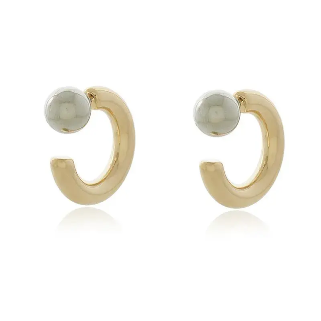 Brinco Argola Invertida Tarraxa Bola Mix Banho - Ouro e Ródio