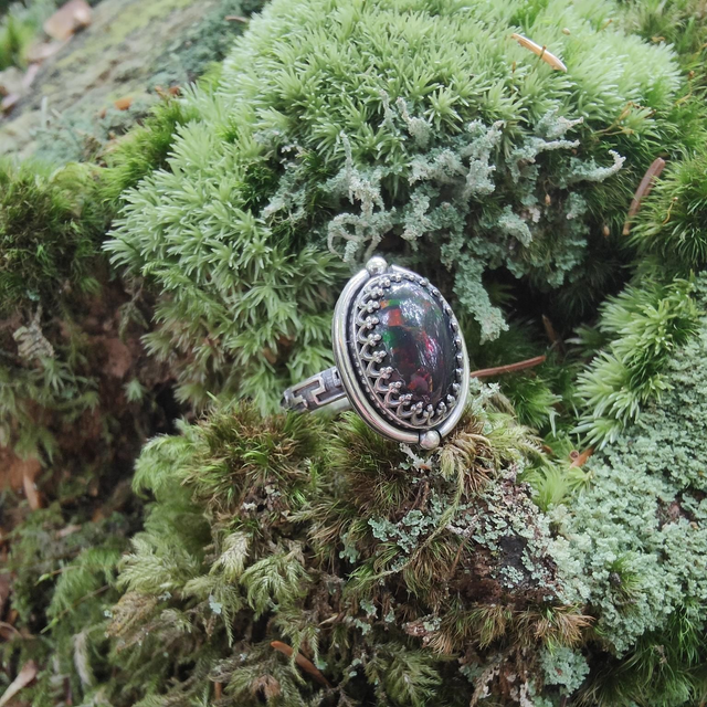 Bague Opale Welo Noire Argent Massif