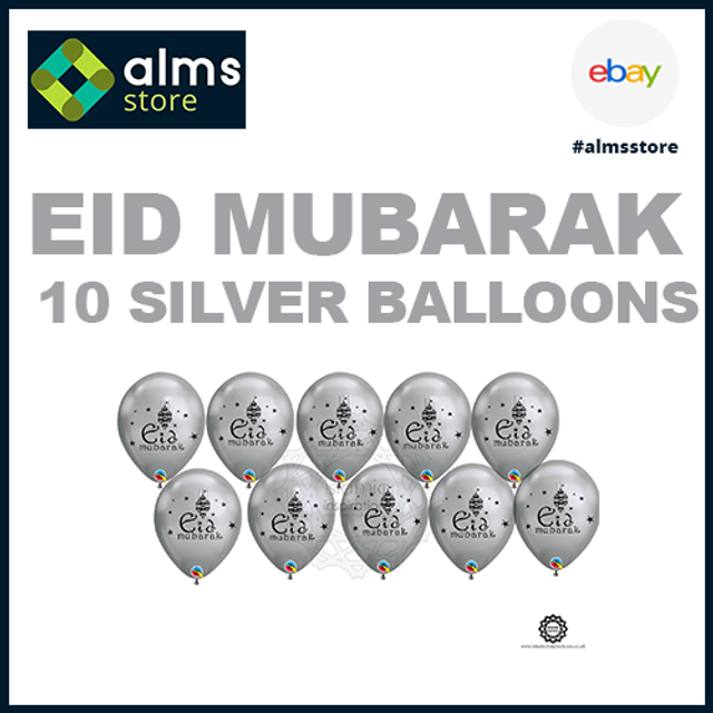 Eid Mubarak Silver Latex Balloons- B-EID004 