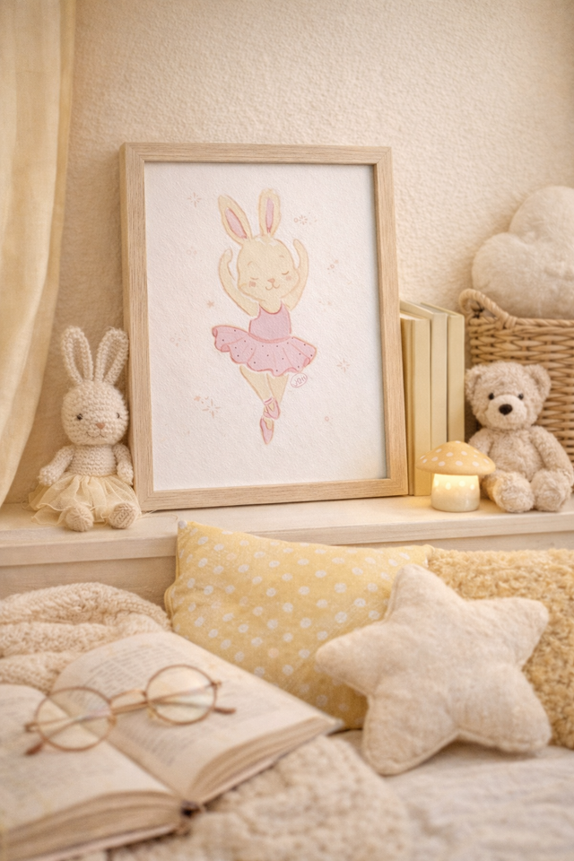 Lapin en tutu rose - Aquarelle originale 18x24 cm