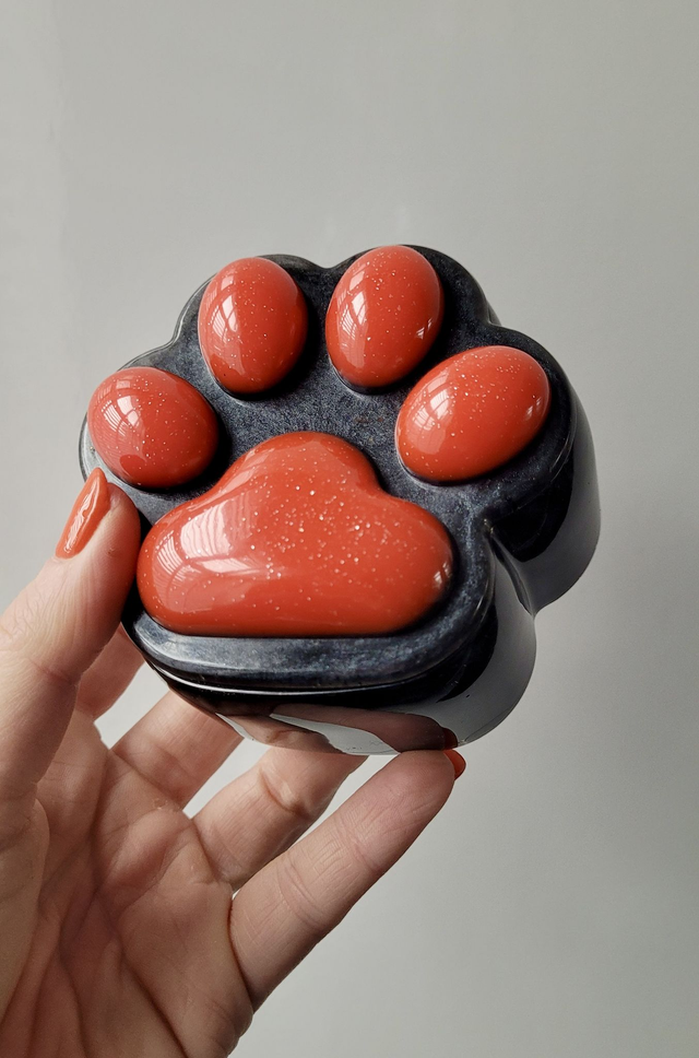 Paw Trinket Box Pot - Black and Red Glitter