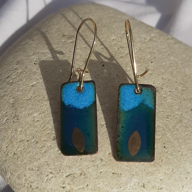 Boucles d&#039;oreilles Petites rectangulaires bleues dorées