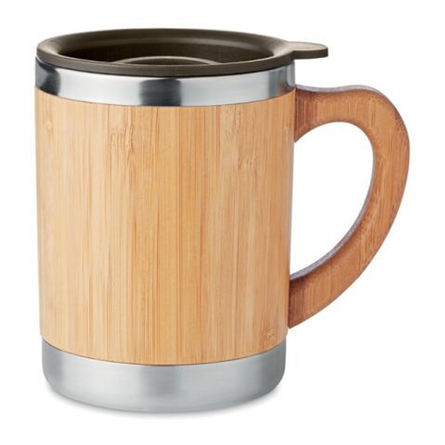 Double wall tumbler 300ml with bamboo