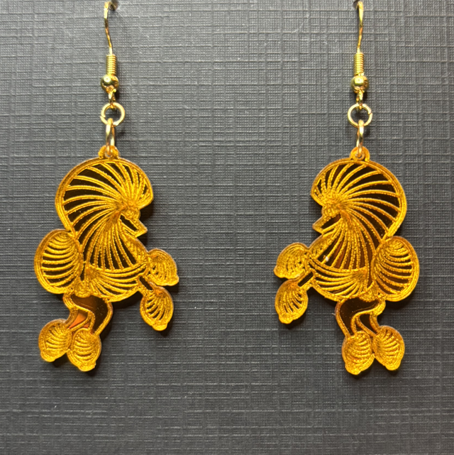 Acrylic - Earrings Poodle Continental Deep Gold Mirror