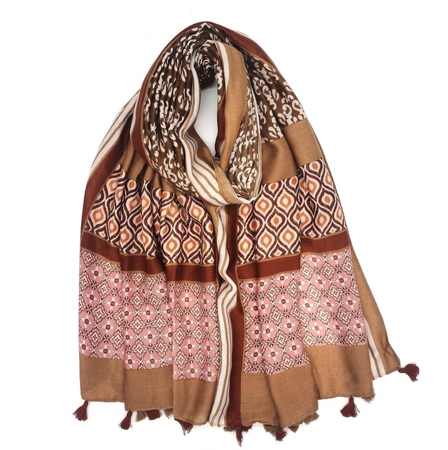 Foulard imprimé avec pompons bicolores