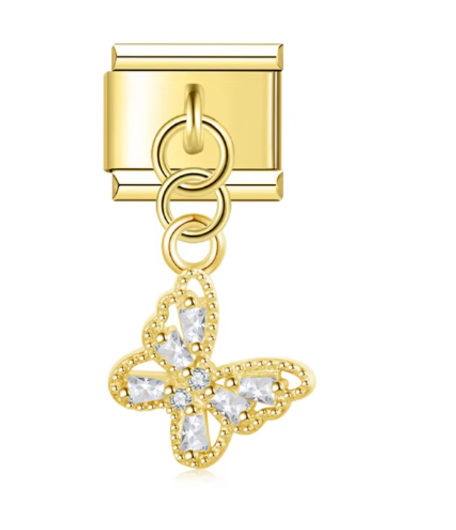 Charm Mariposa y Brillos Colgante Dorado