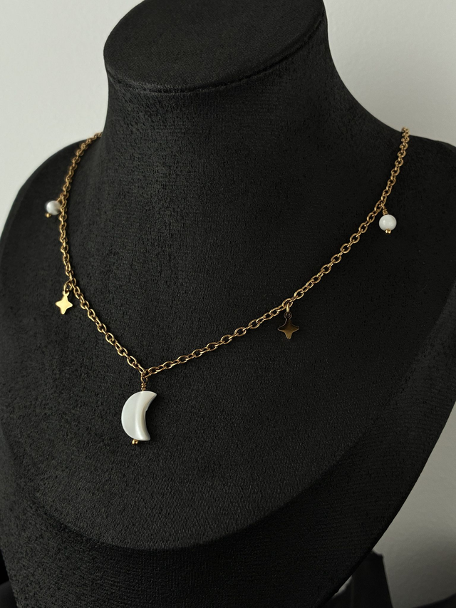 Collier Lune Étoilée Doré