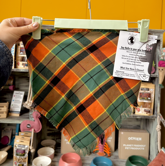 Pet Pooch Boutique Frayed Squirrel Chaser Plaid Bandana - Medium/Large
