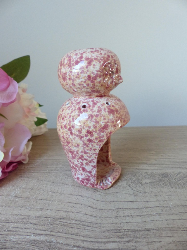 Bougeoir Photophore Brûle-Parfum Chouette en Grès Rose – Sculpture Artisanale Vintage Multifonction, Déco Maison et Diffuseur de Parfum