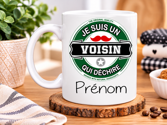 Mug Voisin Qui Déchire avec Prénom – Une Idée Cadeau Originale, Drôle et Personnalisée pour un Super Voisin