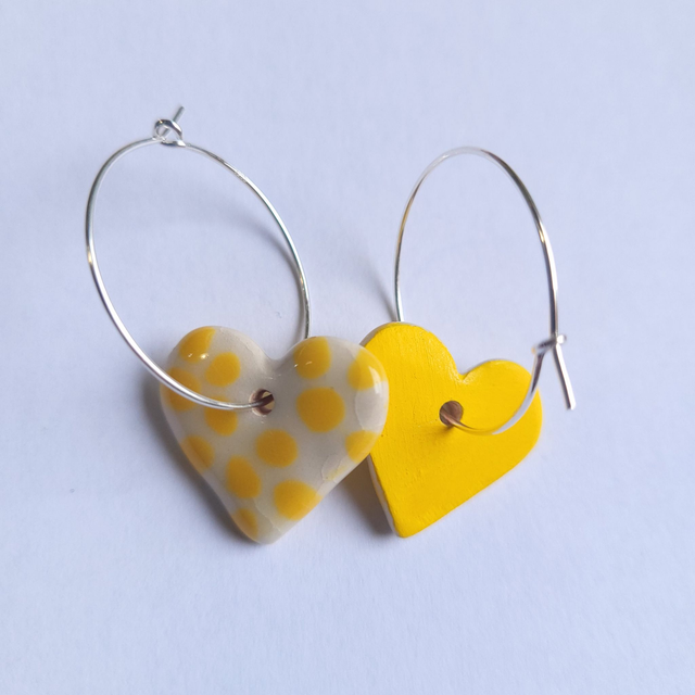 Silver Heart Hoops - Floral