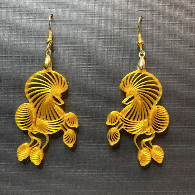 3D - Earrings Poodle Continental Gold Yellow