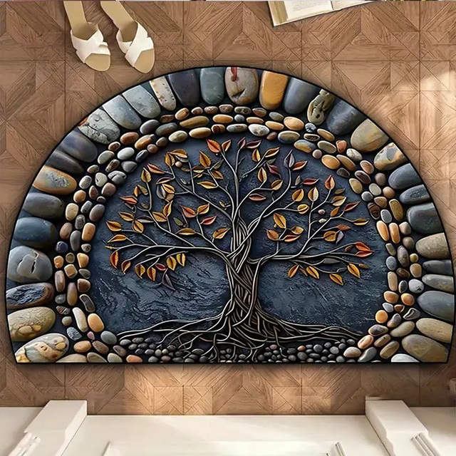 Tapis demi lune Arbre de la Vie, Antidérapant pour intérieur