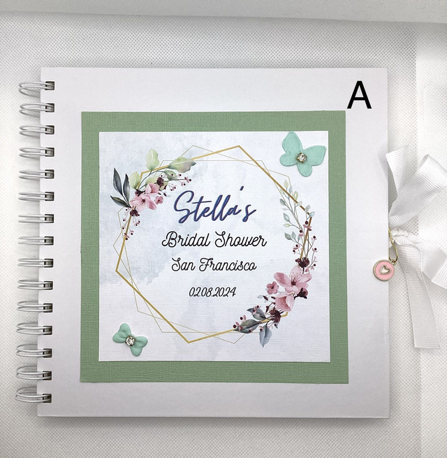 Personalised wedding guest book and Bridal shower scrapbook keepsake album with FREE pen and pendant.
