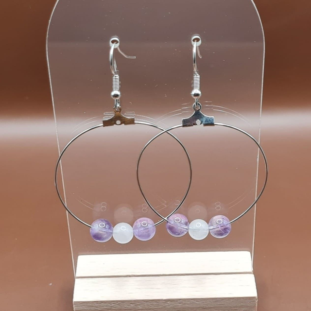 Créoles Améthyste - quartz rose 4 cm